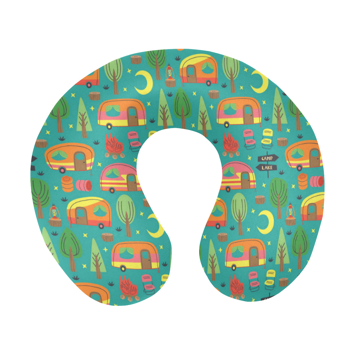 Camping Camper Pattern Print Design 05 U-Shaped Travel Neck Pillow