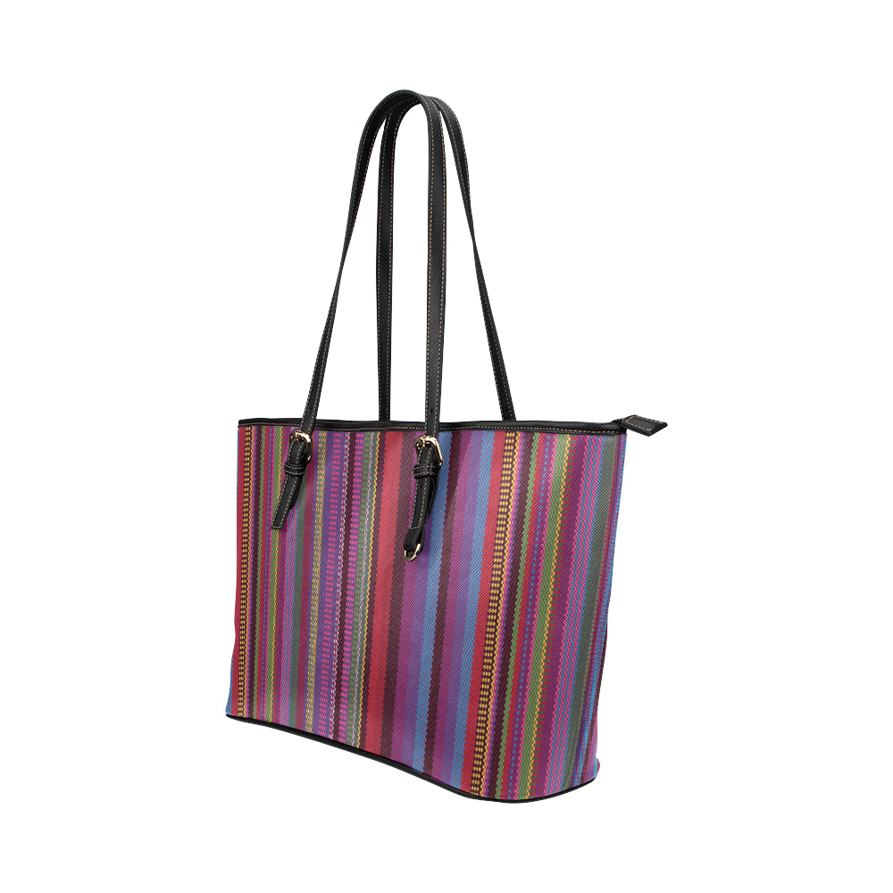 Serape Stripe Print Leather Tote Bag