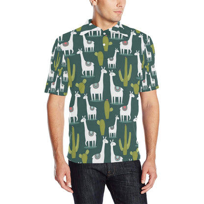 Llama Cactus Pattern Print Design 02 Men Polo Shirt