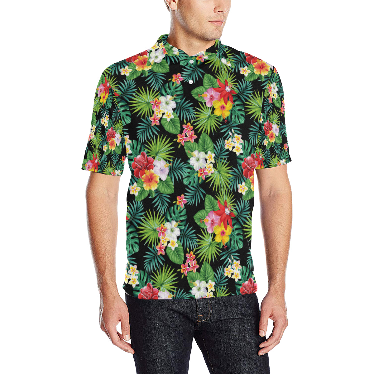 Hibiscus Hawaiian flower tropical Men Polo Shirt