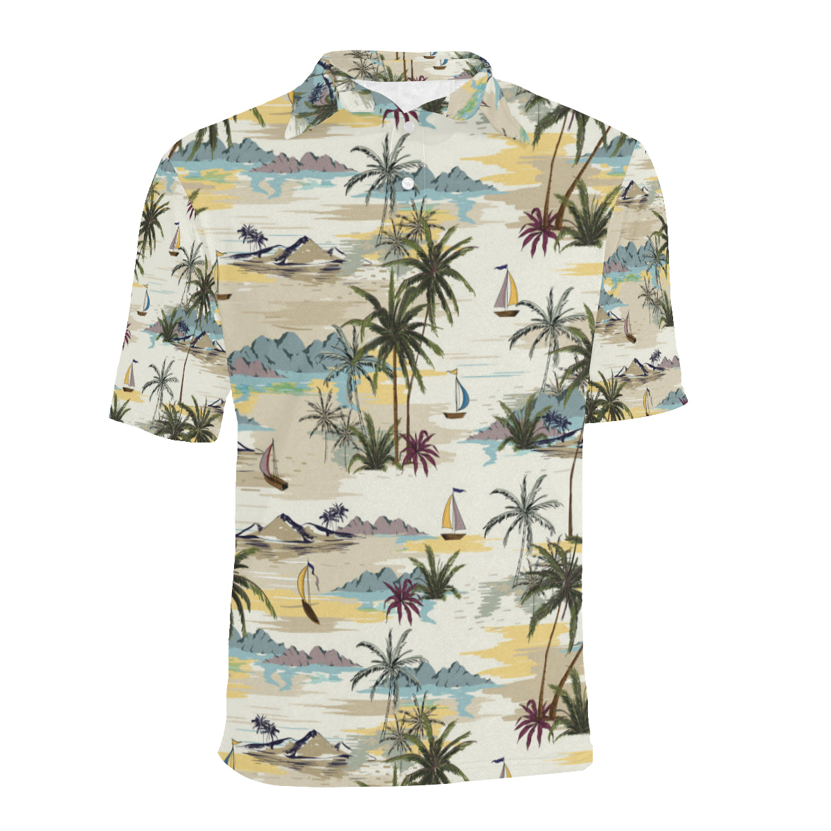 Palm Tree Beach Print Men Polo Shirt