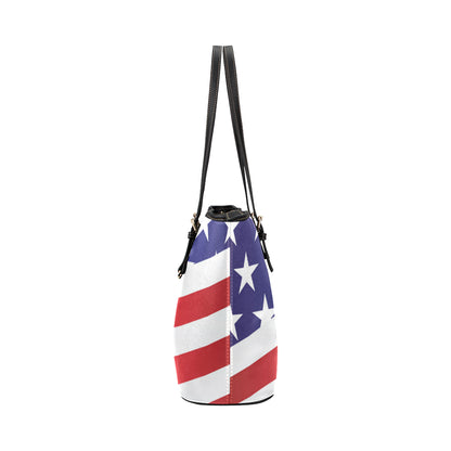 American flag Print Leather Tote Bag