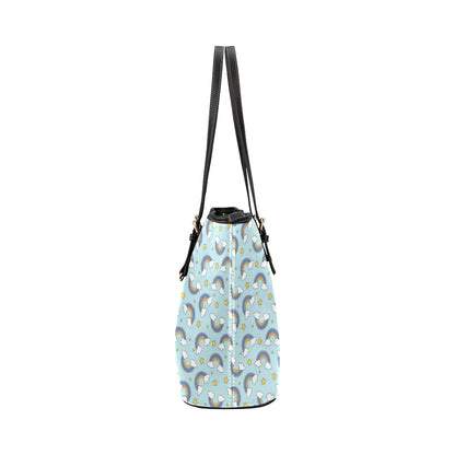 Rainbow Cloud Print Pattern Leather Tote Bag