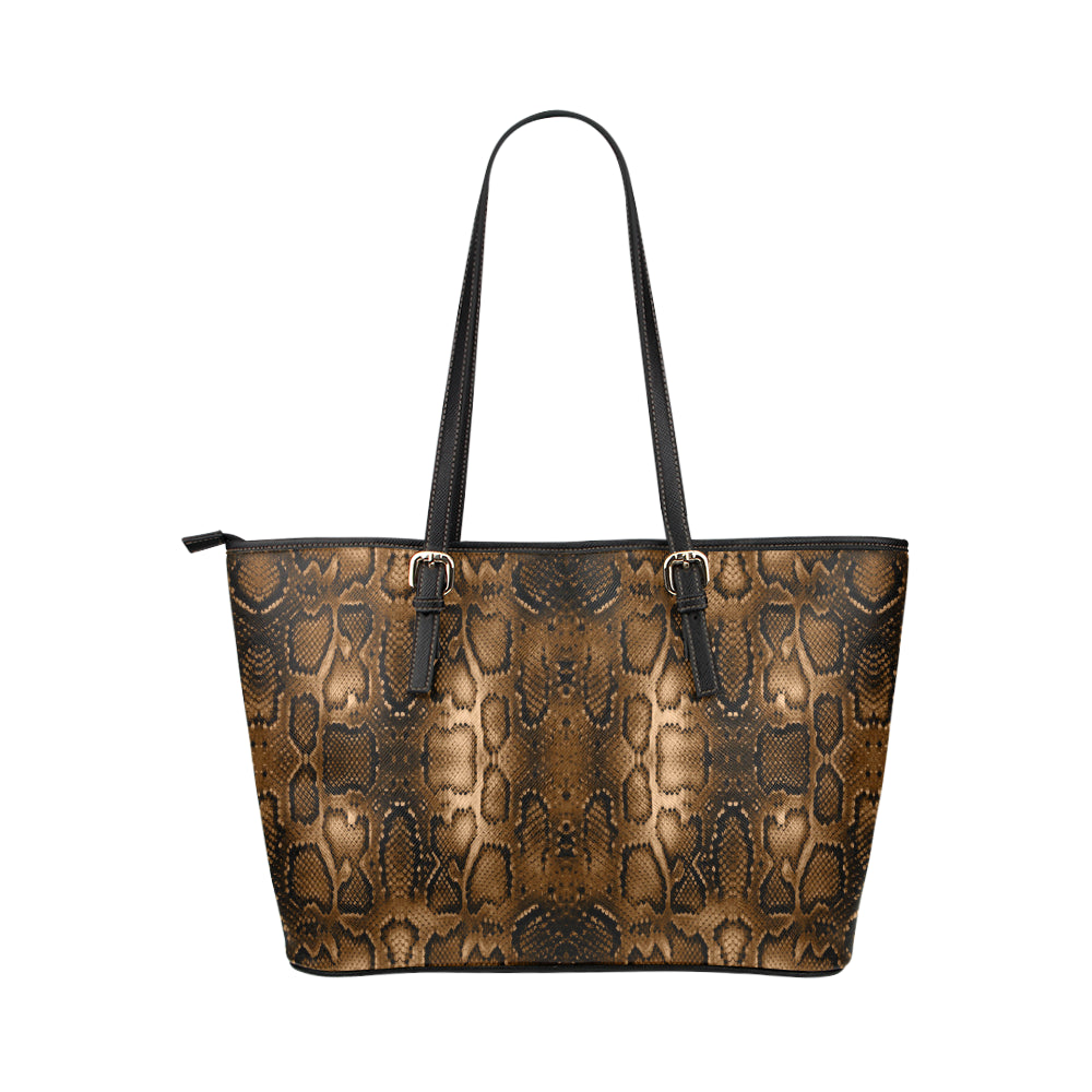 Snake Skin Brown Print Leather Tote Bag