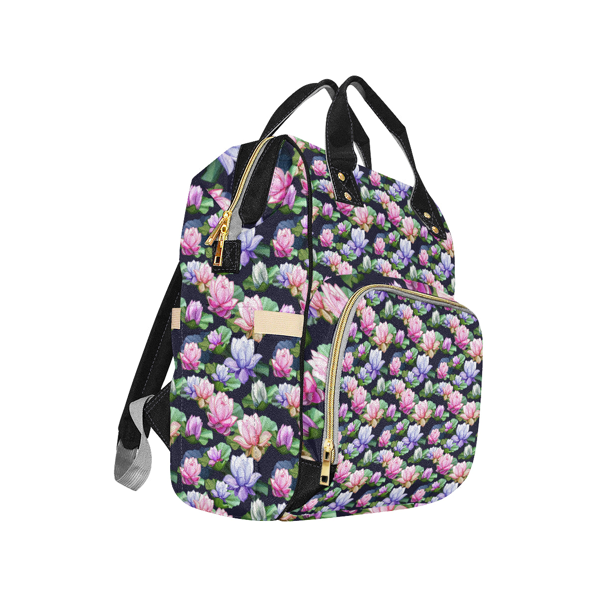 Lotus Flower Print Design Diaper Bag Backpack