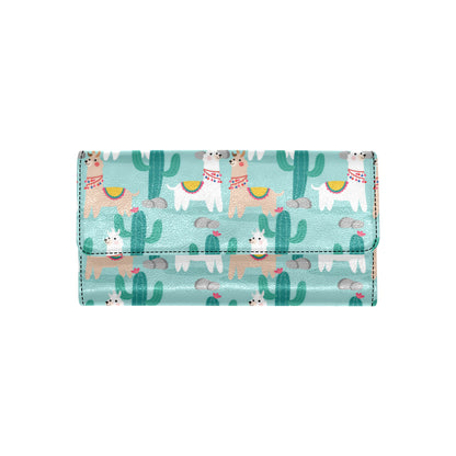 Llama Cactus Pattern Print Design 08 Women's Trifold Wallet