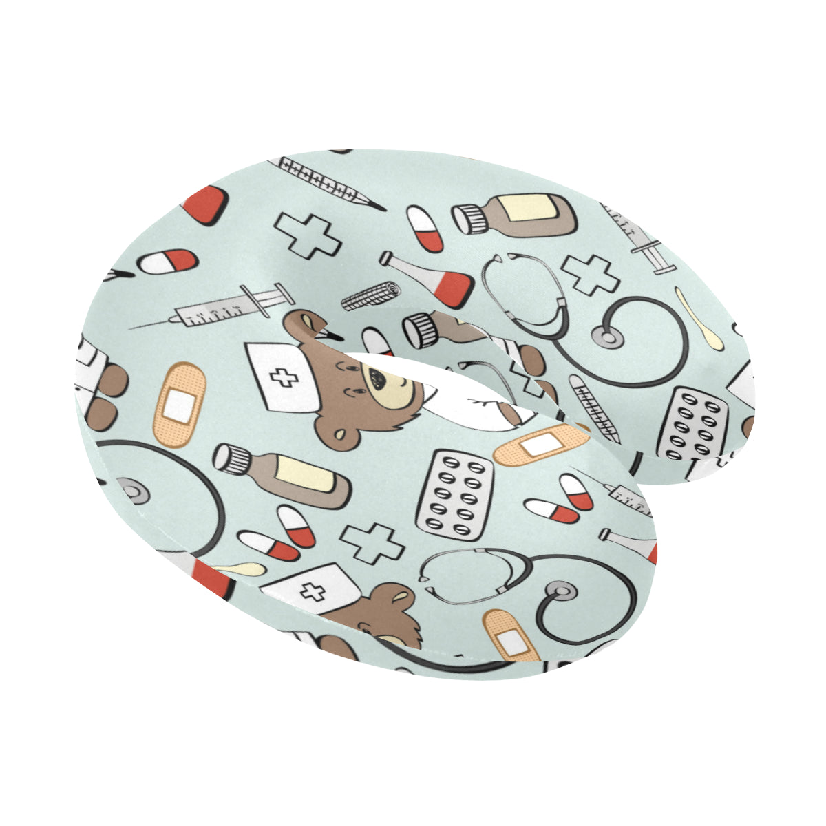 Nurse Bear Pattern Print Design A01 U-Shaped Travel Neck Pillow