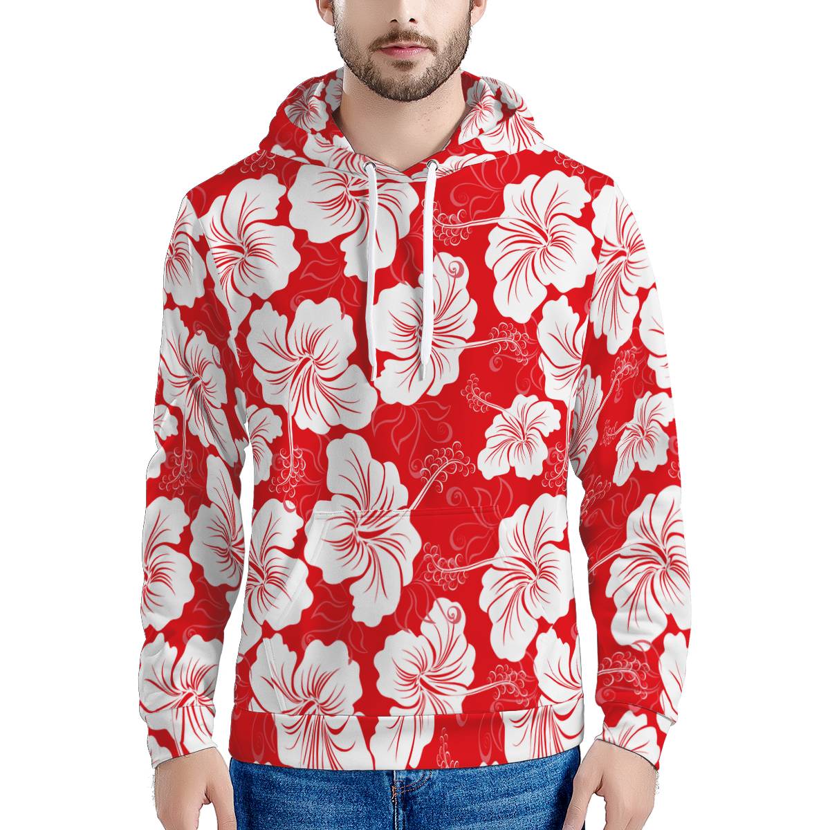 Flower Hawaiian Hibiscus Red Background Print Pullover Hoodie