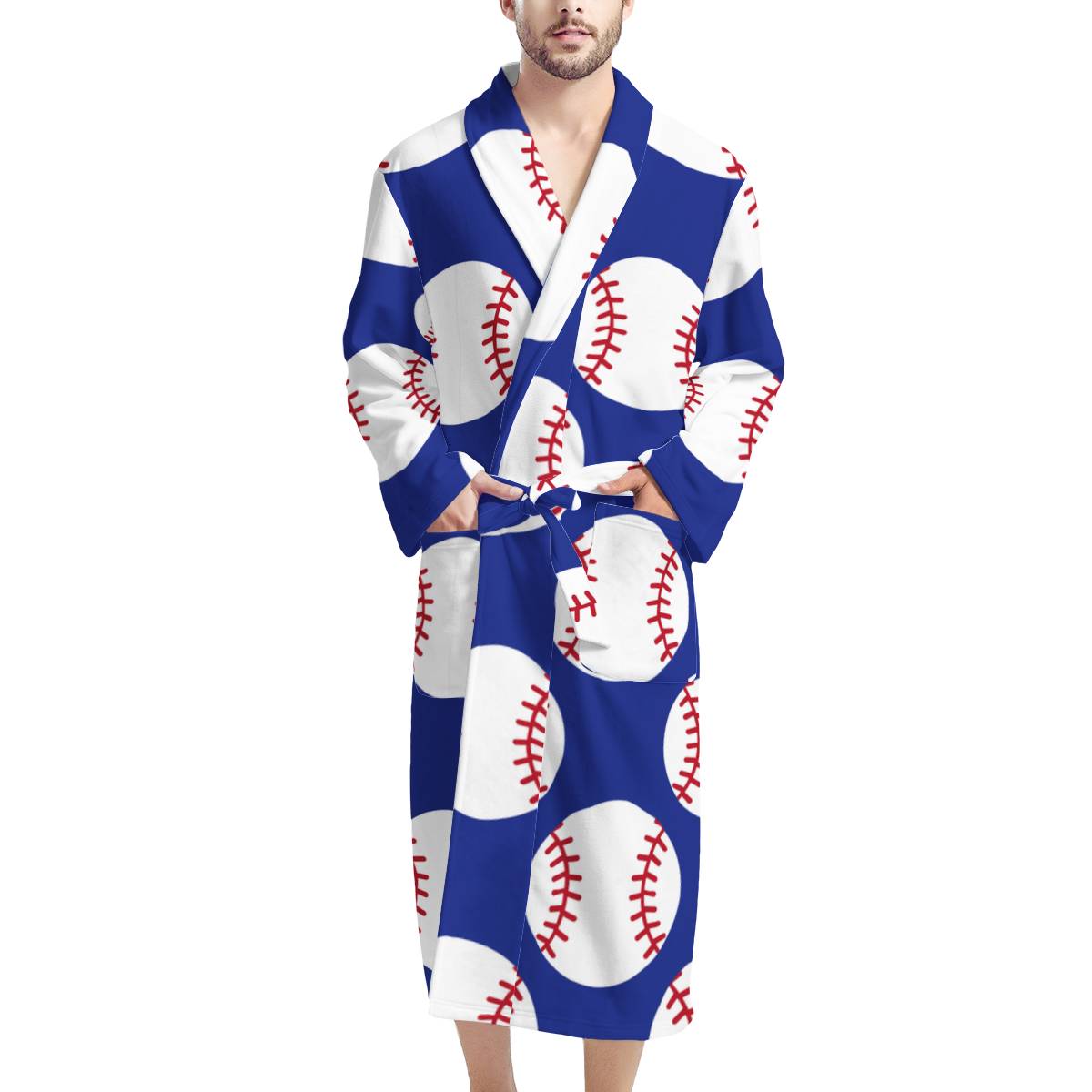 Baseball Blue Background Men Bathrobe