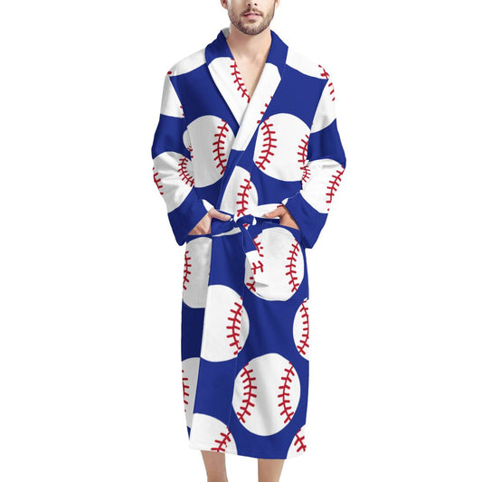 Baseball Blue Background Men Bathrobe