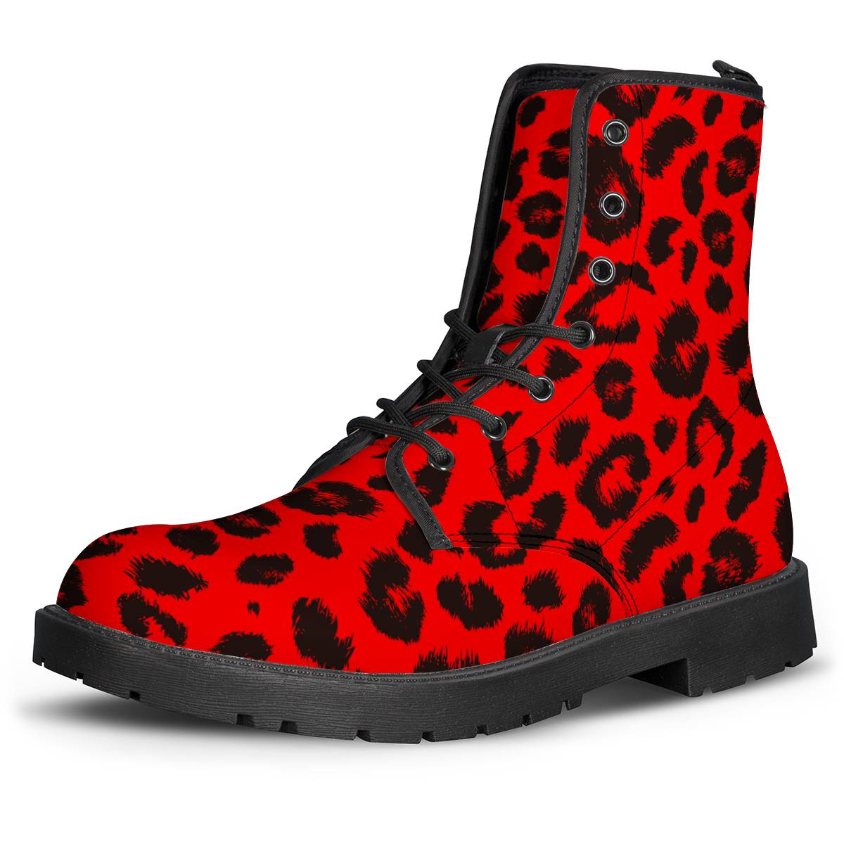 Leopard Red Skin Print Women Leather Boots