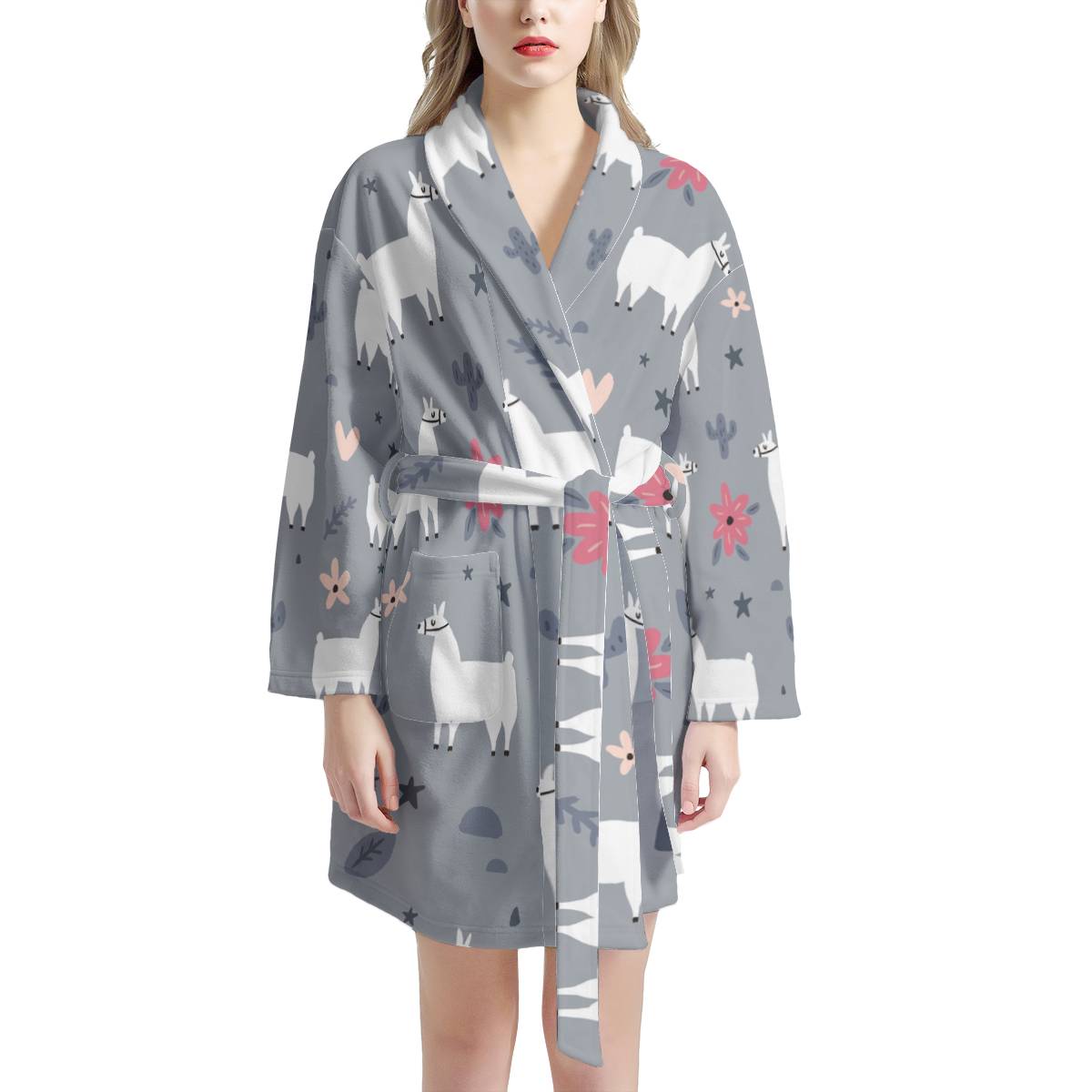 Llama Pattern Print Design 010 Women Bathrobe