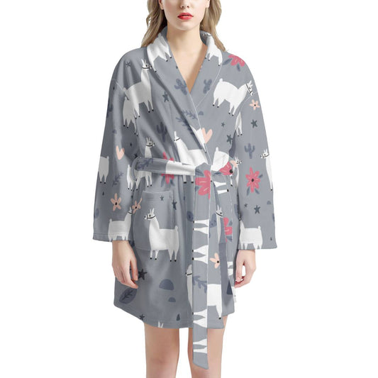 Llama Pattern Print Design 010 Women Bathrobe