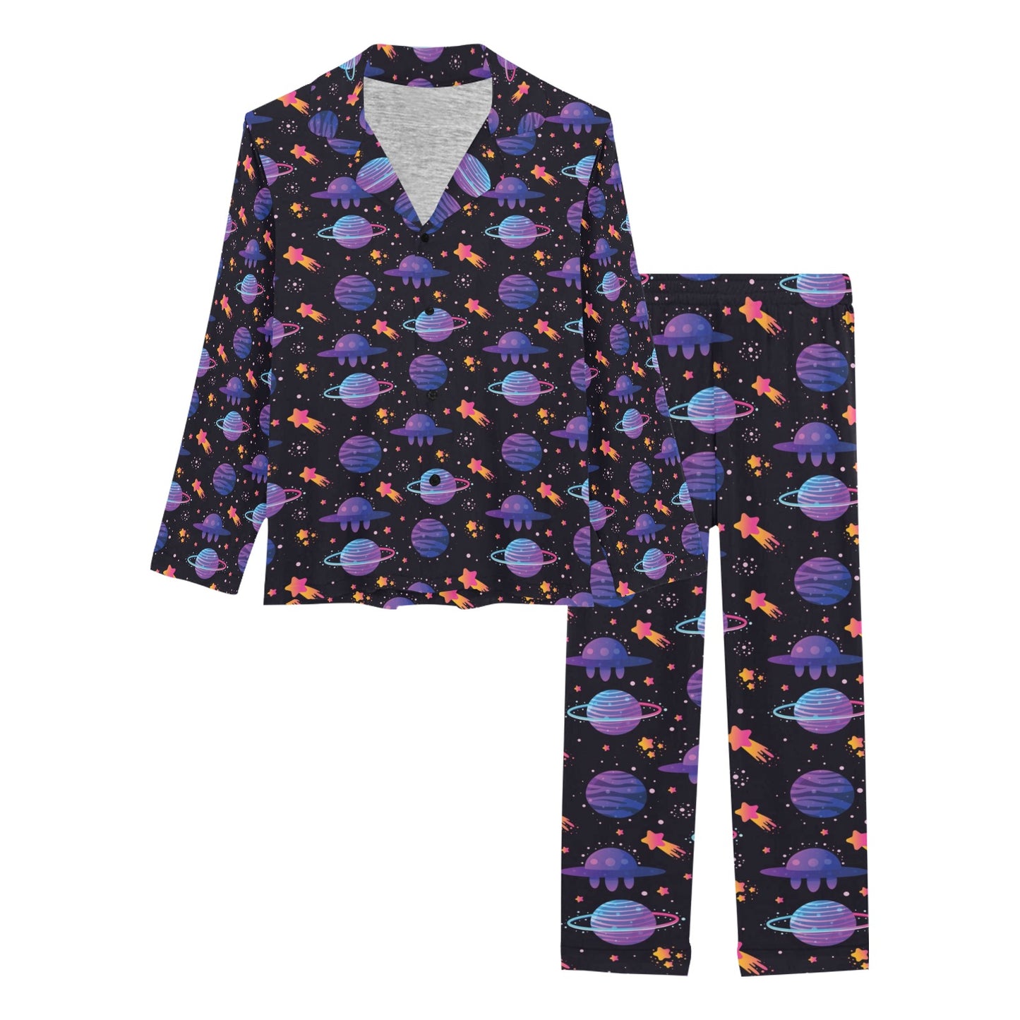 UFO Star Galaxy Print Design LKS308 Women's Long Pajama Set