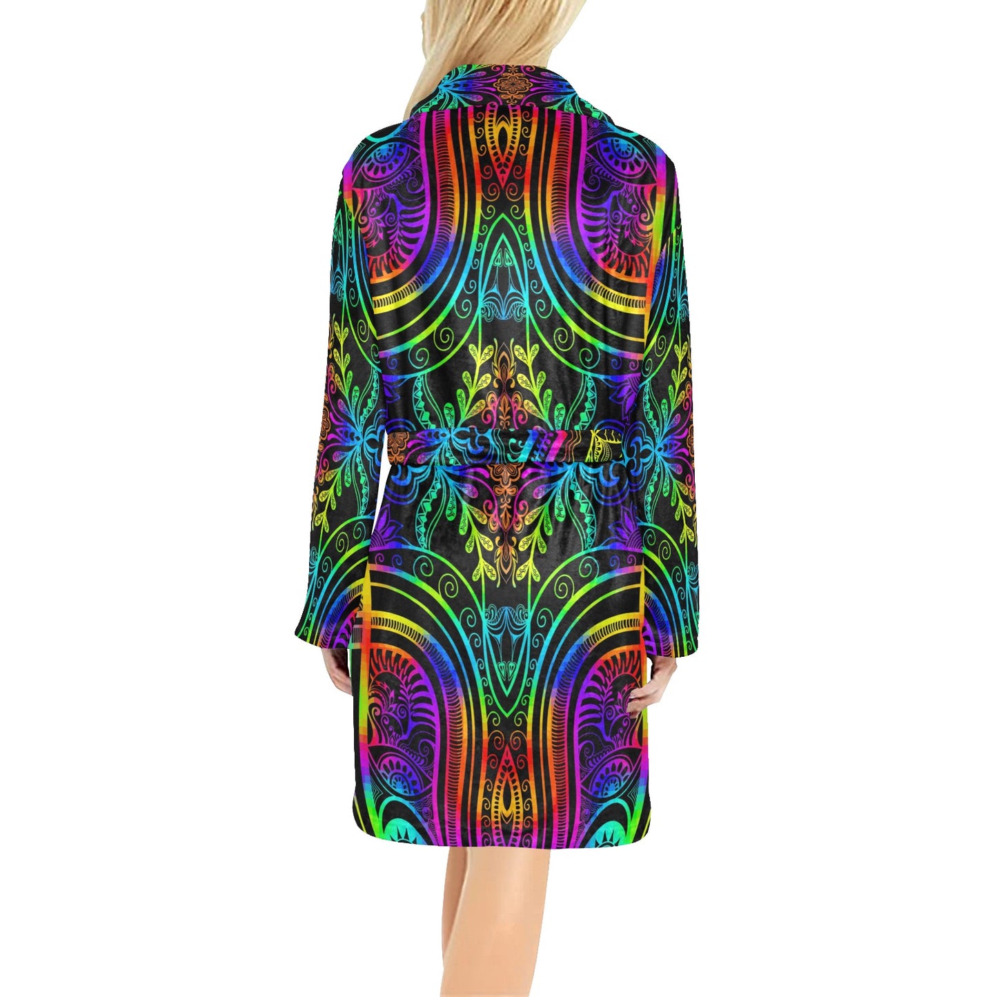 Neon Trible Rainbow Pattern Print Design A01 Women's Fleece Robe