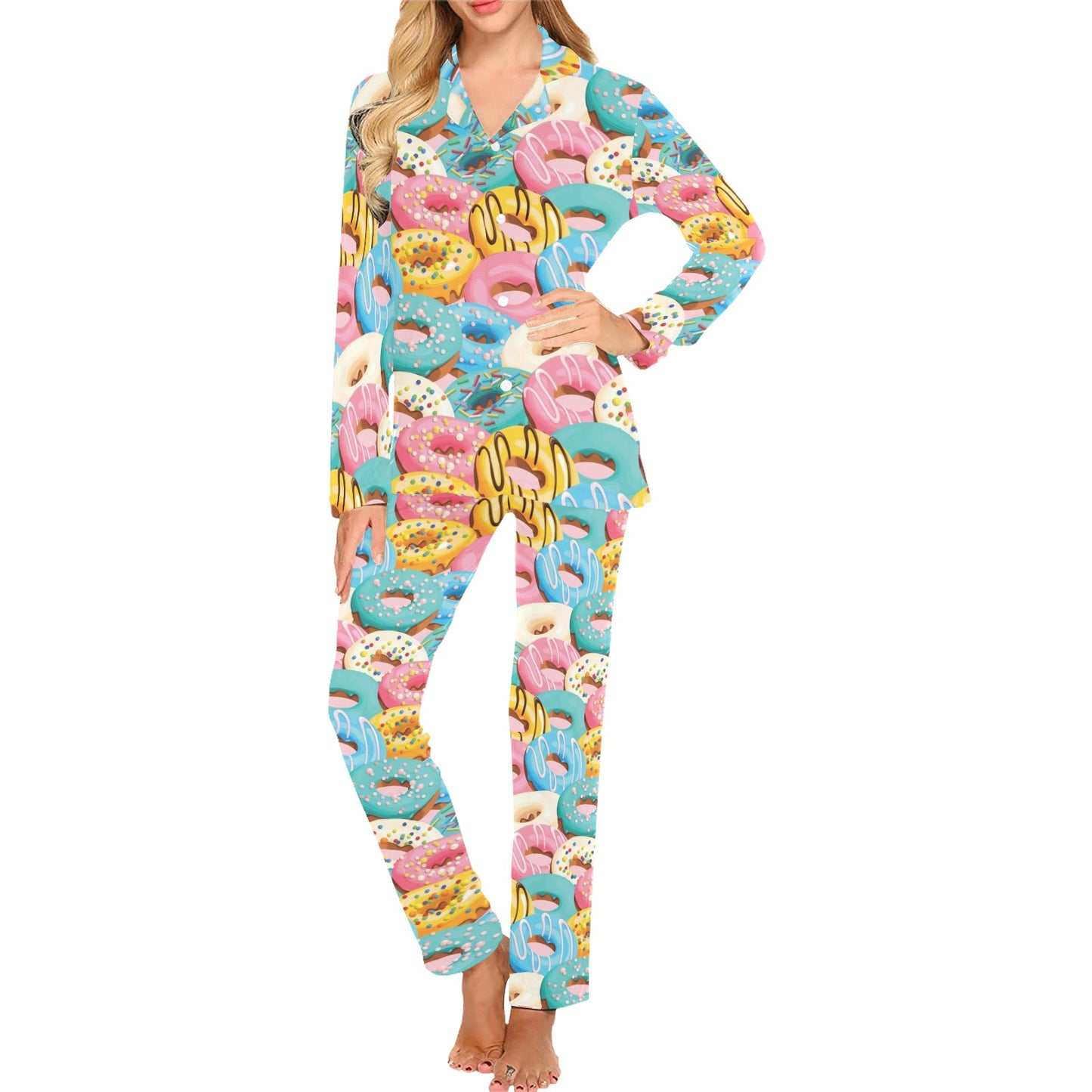 Donut Pattern Print Design DN01 Women's Long Pajama Set