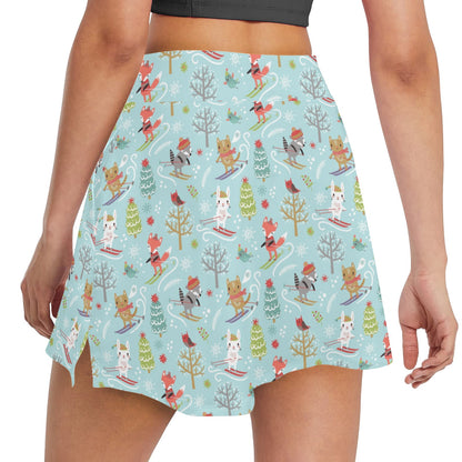 Ski Fox Cute Print Design LKS303 17" Golf & Pickleball Skort with Pockets