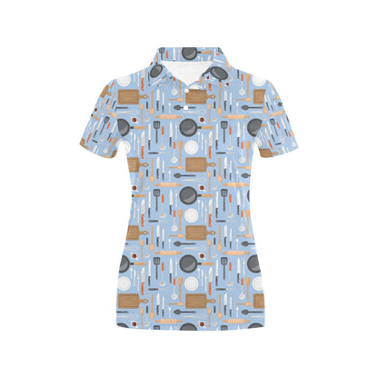 Cooking Kitchen Tools Pattern Print Design 02 Women's Polo Shirt