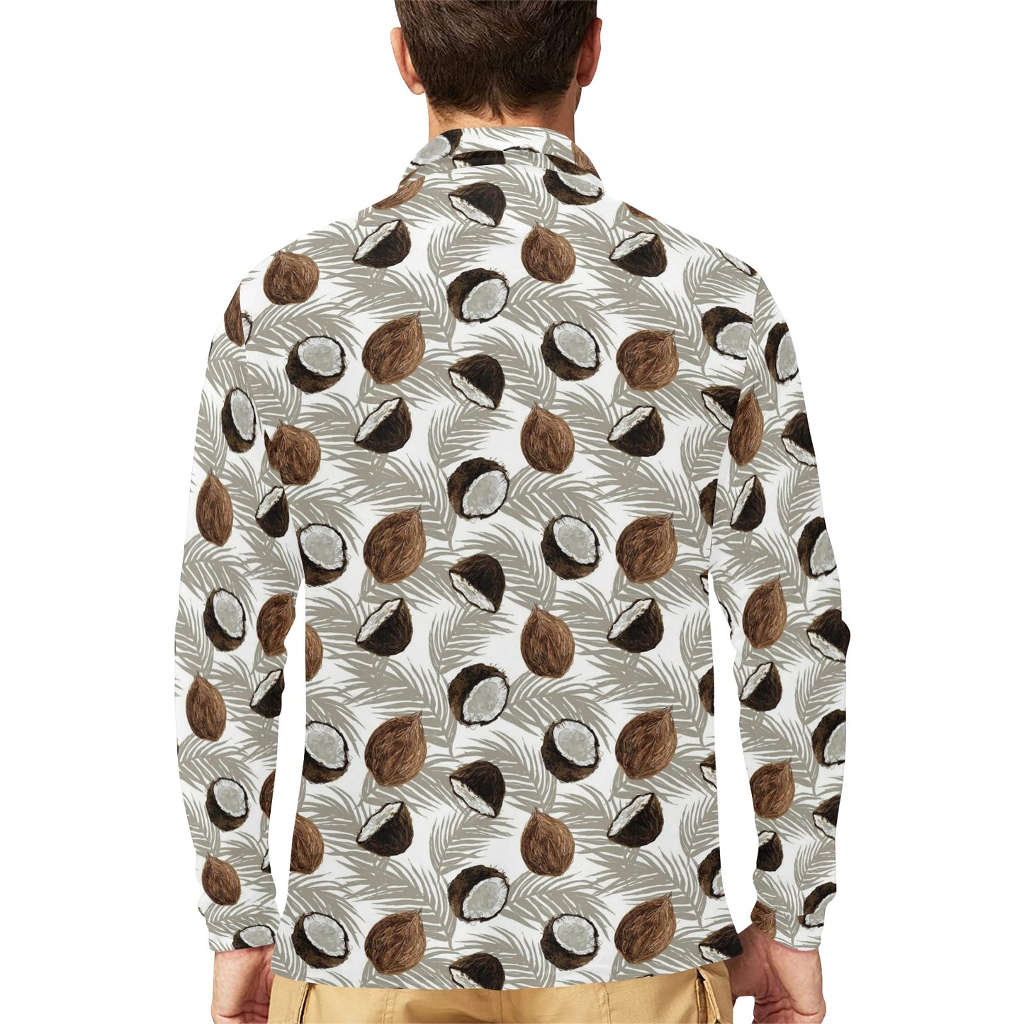 Coconut Pattern Print Design CN03 Long Sleeve Polo Shirt For Men's