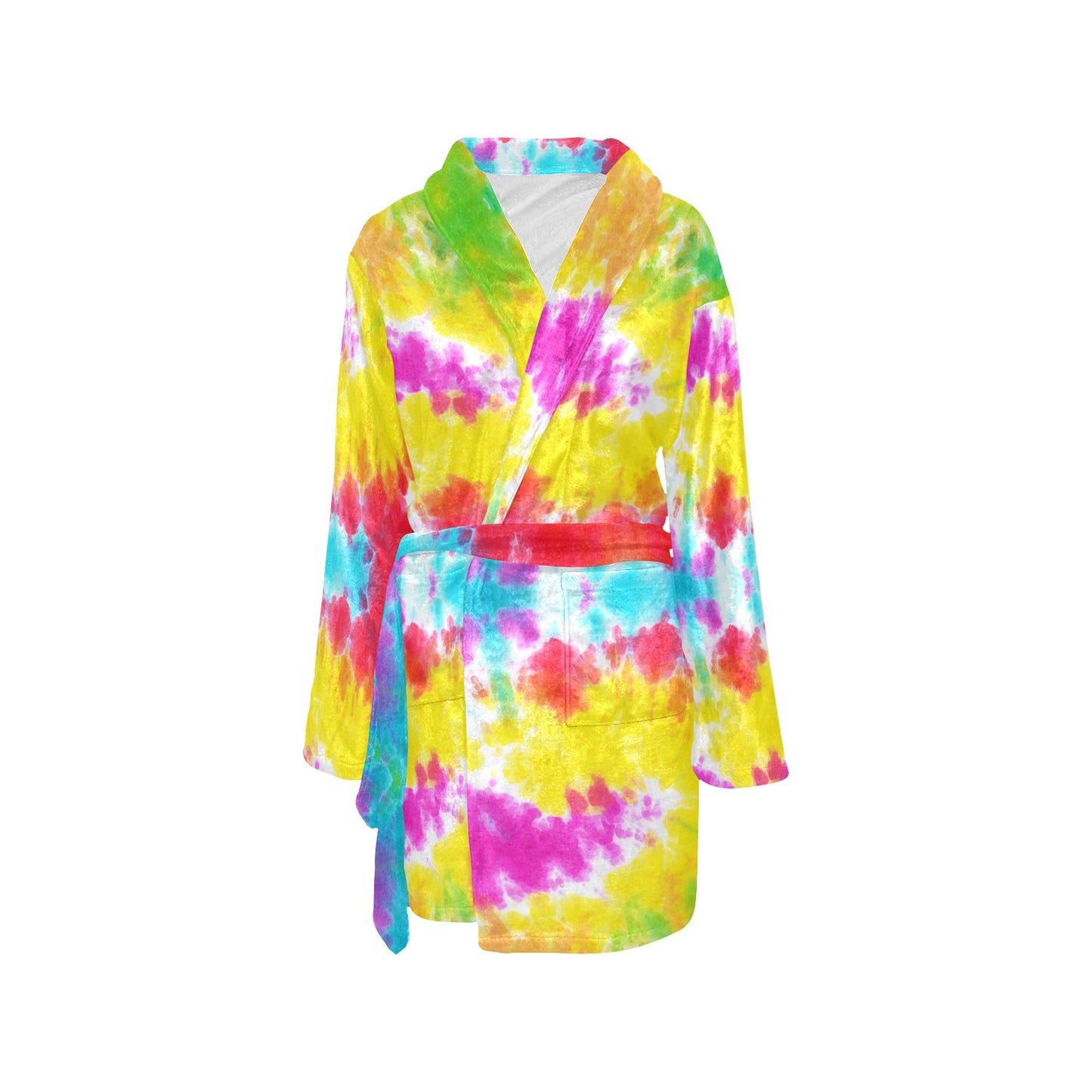 Tie Dye Rainbow Themed Print Women's Fleece Robe