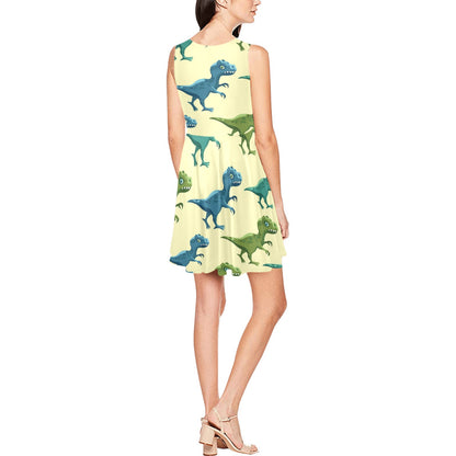 T Rex Pattern Print Design A04 Sleeveless Dress