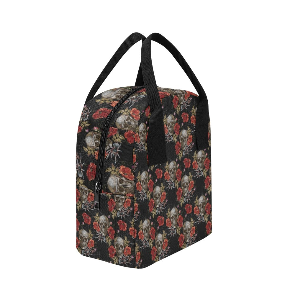Spider Web Skull Rose Print Design LKS305 Insulated Lunch Bag
