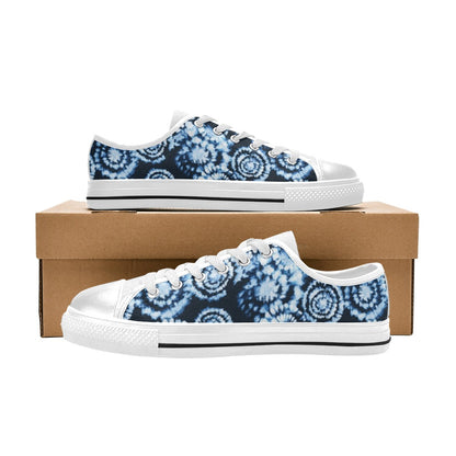 Tie Dye Dark Blue Print Design LKS306 Women's White Low Top Shoes