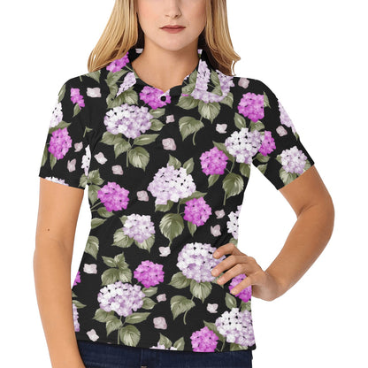 Hydrangea Pattern Print Design HD011 Women's Polo Shirt