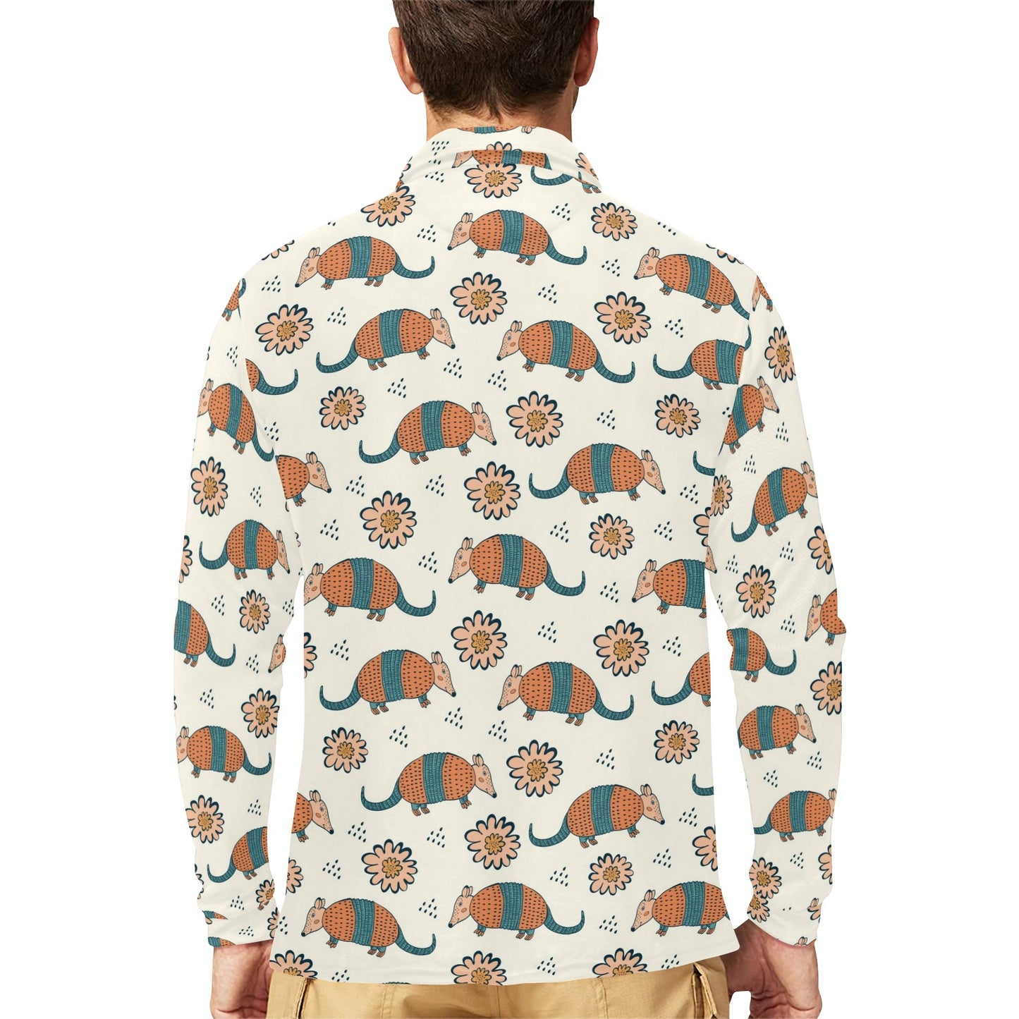 Armadillo Pattern Print Design 02 Long Sleeve Polo Shirt For Men's