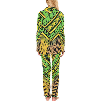 Polynesian Tribal Color Women's Long Pajama Set