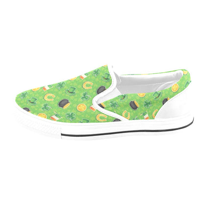 Shamrock Saint Patrick's Day Print Design LKS302 White Slip Ons Canvas Women's Shoes