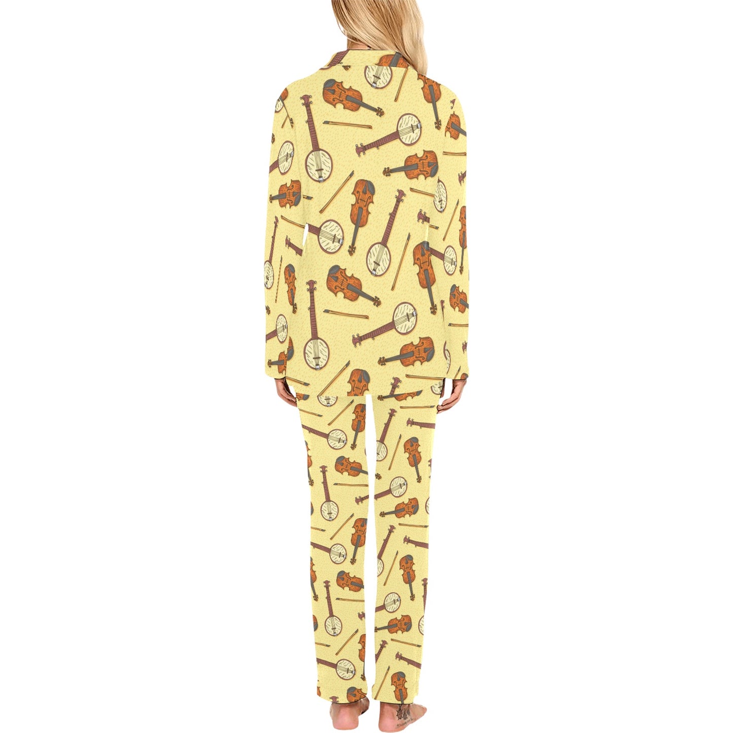Banjo Violin Pattern Print Design 01 Women's Long Pajama Set