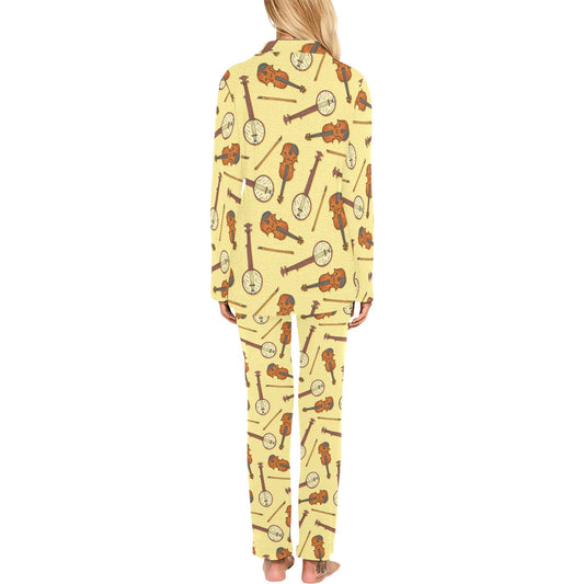 Banjo Violin Pattern Print Design 01 Women's Long Pajama Set