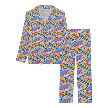 Surfboard Pattern Print Design LKS303 Women's Long Pajama Set