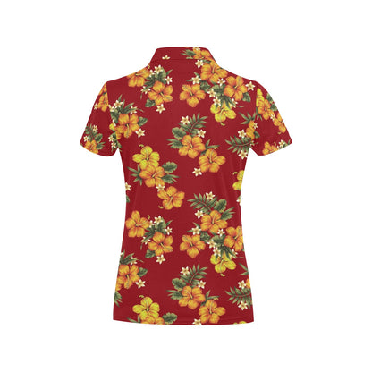 Orange Hibiscus Pattern Print Design HB026 Women's Polo Shirt