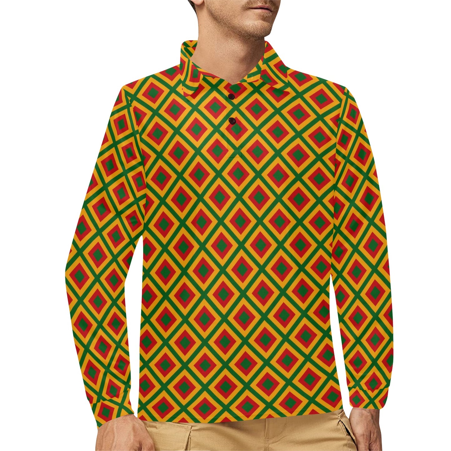 Rasta Reggae Color Cross Long Sleeve Polo Shirt For Men's