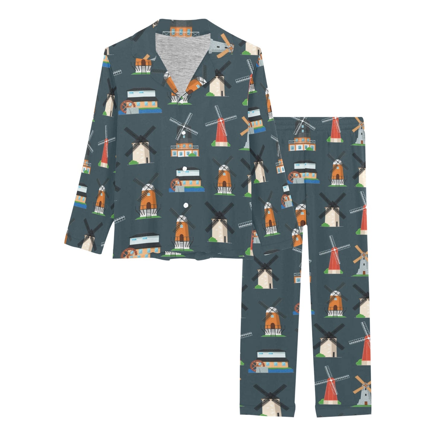 Windmill Pattern Print Design 04 Women's Long Pajama Set