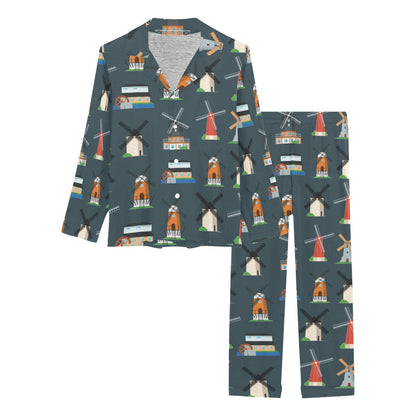Windmill Pattern Print Design 04 Women's Long Pajama Set