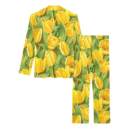 Tulip Yellow Pattern Print Design TP010 Women's Long Pajama Set