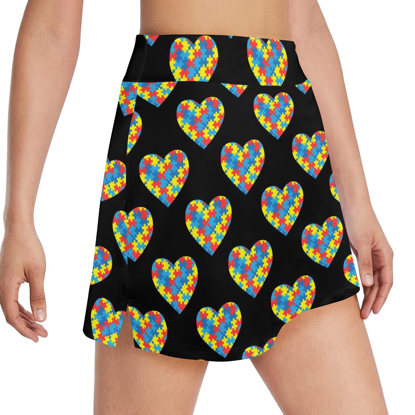 Autism Awareness Heart Design Print 17" Golf & Pickleball Skort with Pockets