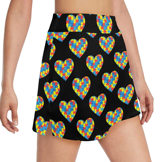Autism Awareness Heart Design Print 17" Golf & Pickleball Skort with Pockets