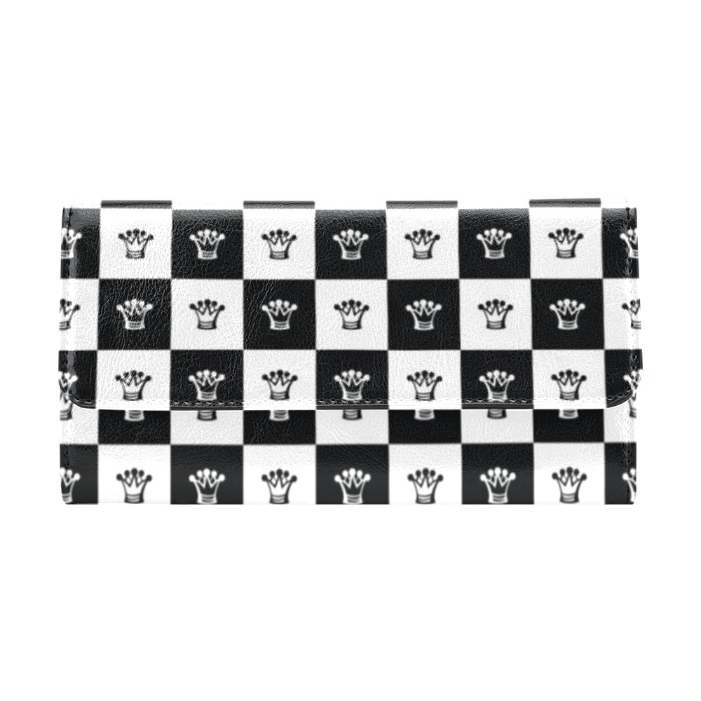 Checkered Flag Crown Pattern Women's Trifold Wallet