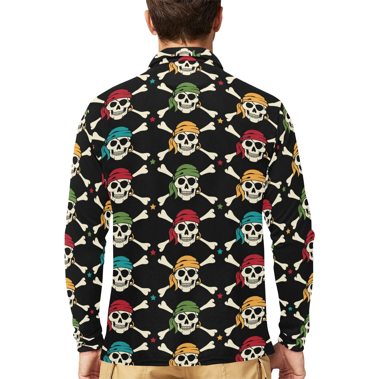 Pirate Pattern Print Design A01 Long Sleeve Polo Shirt For Men's