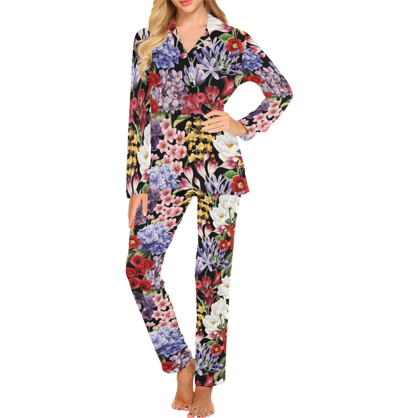 Summer Floral Pattern Print Design SF04 Women's Long Pajama Set