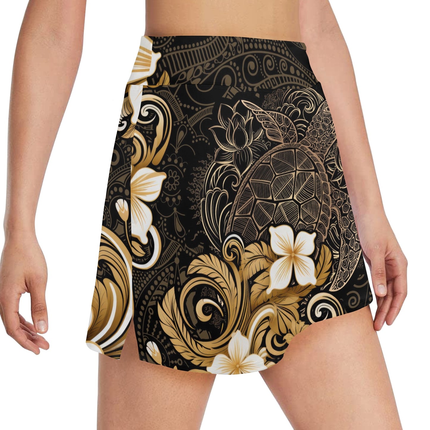 Polynesian Plumeria Sea Turtle 17" Golf & Pickleball Skort with Pockets