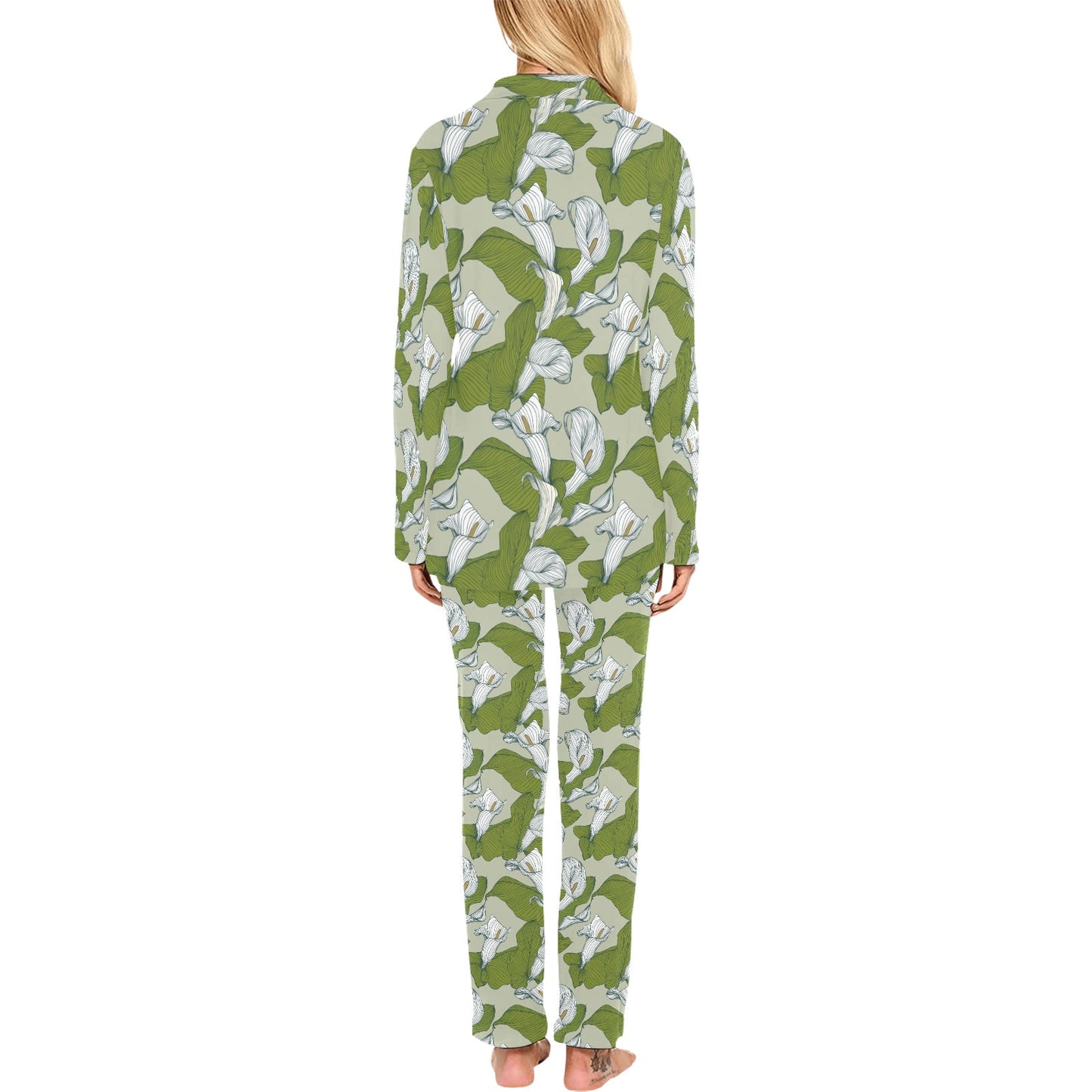 Lily Pattern Print Design LY08 Women's Long Pajama Set
