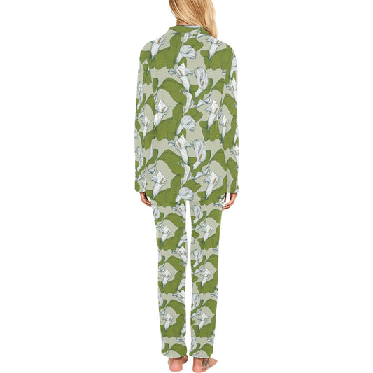 Lily Pattern Print Design LY08 Women's Long Pajama Set