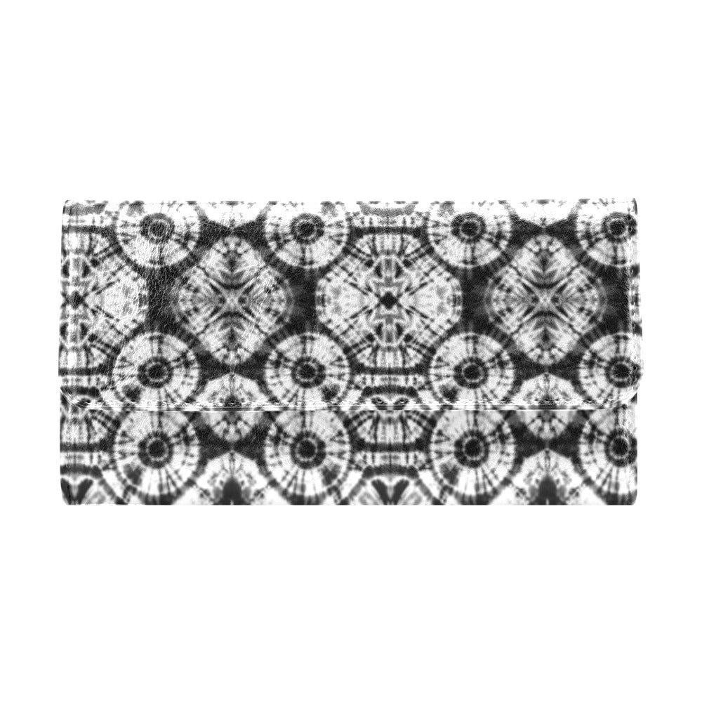Tie Dye Black White Design Print Women's Trifold Wallet