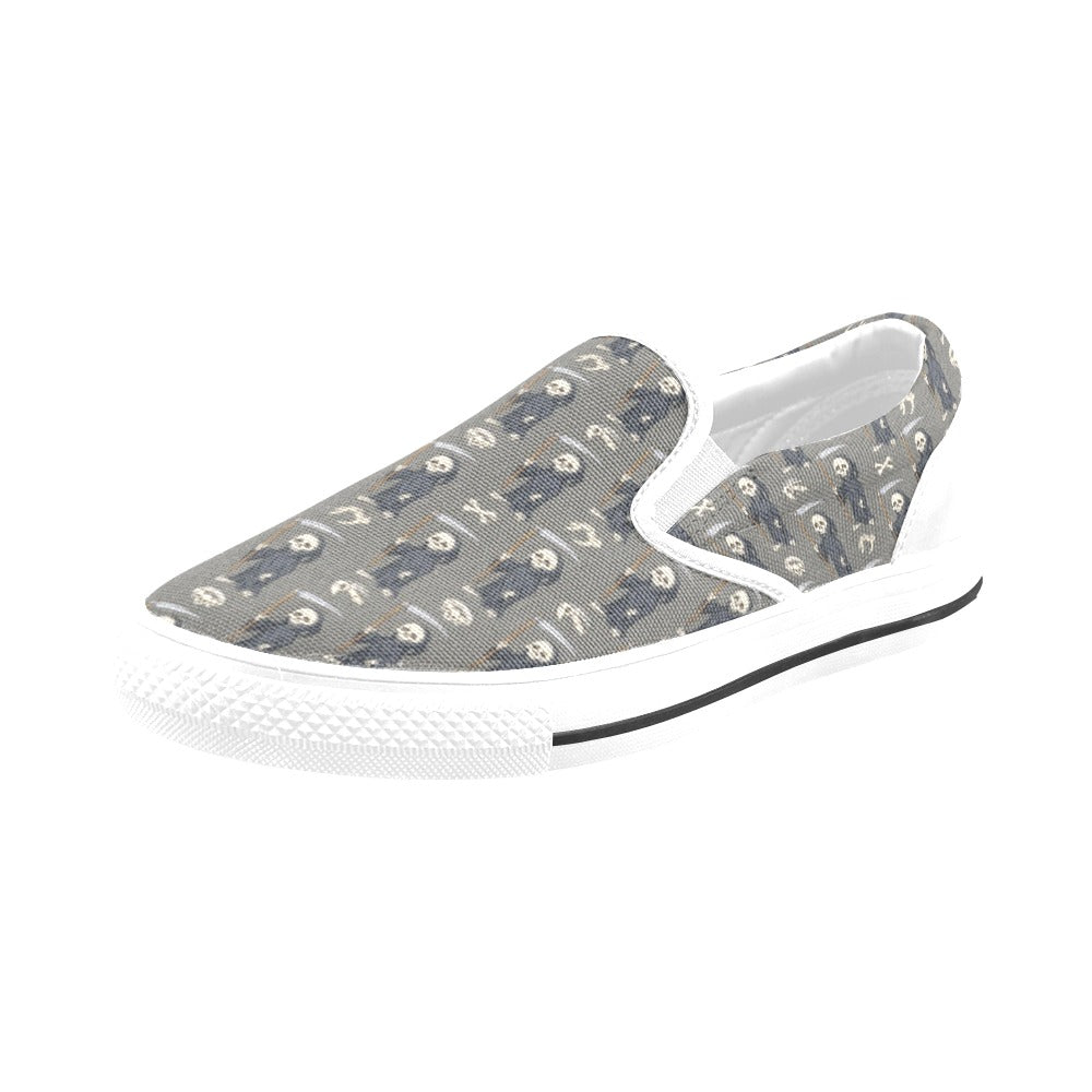 Skeleton Print Design LKS308 White Slip Ons Canvas Women's Shoes