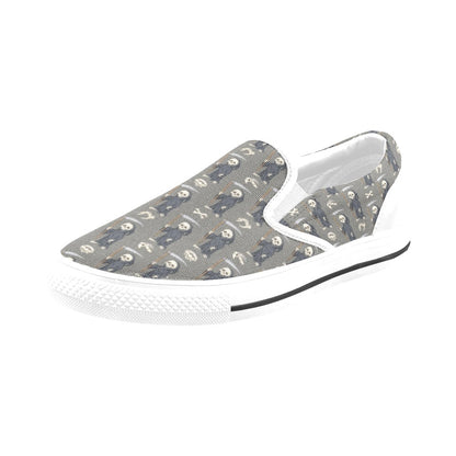 Skeleton Print Design LKS308 White Slip Ons Canvas Women's Shoes